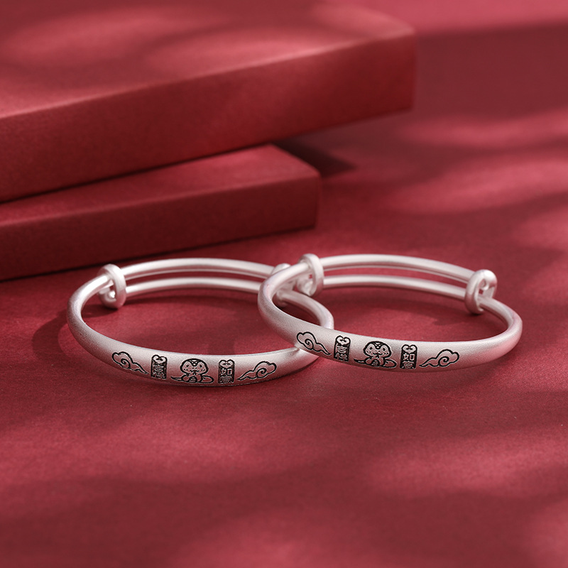 Año de la serpiente, brazalete de plata para bebés, brazalete de plata para bebés