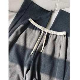 2025新款女老钱风灰色拼接高级感垂感阔腿弧形弯刀裤工厂直批