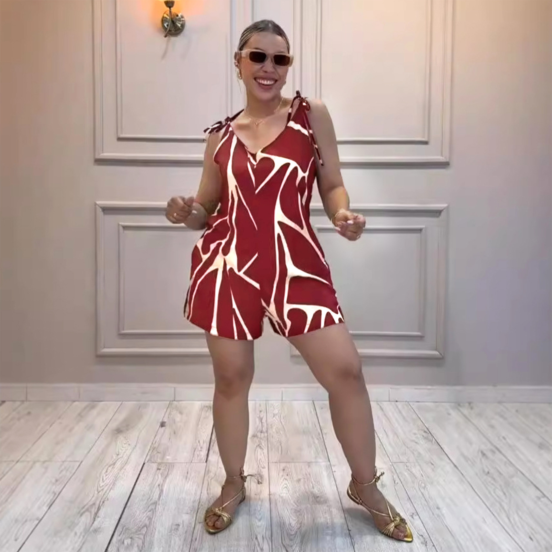 Sexy Printed Lace up Loose Jumpsuit