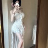 Ruffle edge trailing camisole dress for women's summer fashion temperament sexy slim irregular dress