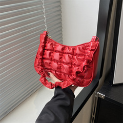 韓版褶皺腋下包包女2024新款菱格單肩包時尚小眾設計個性潮手提包