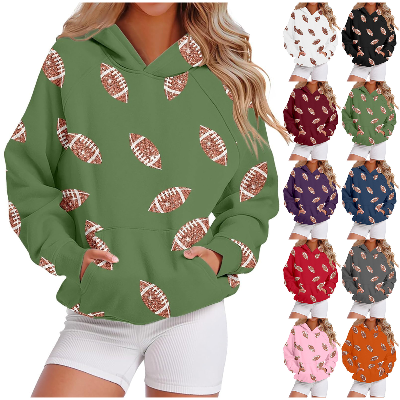 2025跨境欧美秋季新品连帽卫衣棒球元素数码印花女士运动休闲卫衣