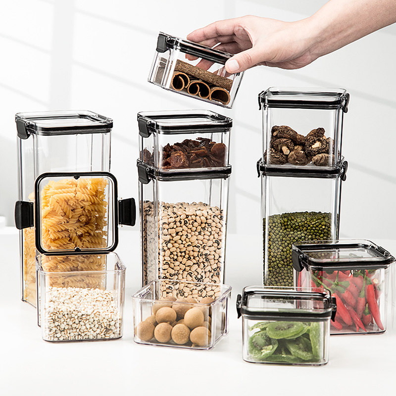 Tanque de sellado granos, especias de cocina, contenedor de almacenamiento de granos, caja de plástico transparente de grado alimenticio, caja de almacenamiento de té de productos secos image 3