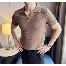 高级感镂空针织T恤男高街短袖薄款修身夏季圆领弹力体恤潮流痞帅