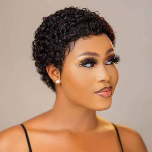 Short curly human hair wigs Xuchang real-life wig mechanism curly hair wool curly head cover