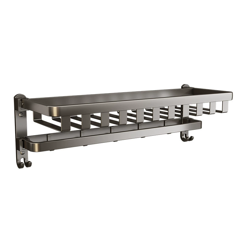 Gun-gray towel rack bathroom punch-free space aluminum towel rack integrated hanger set toilet bathroom storage shelf