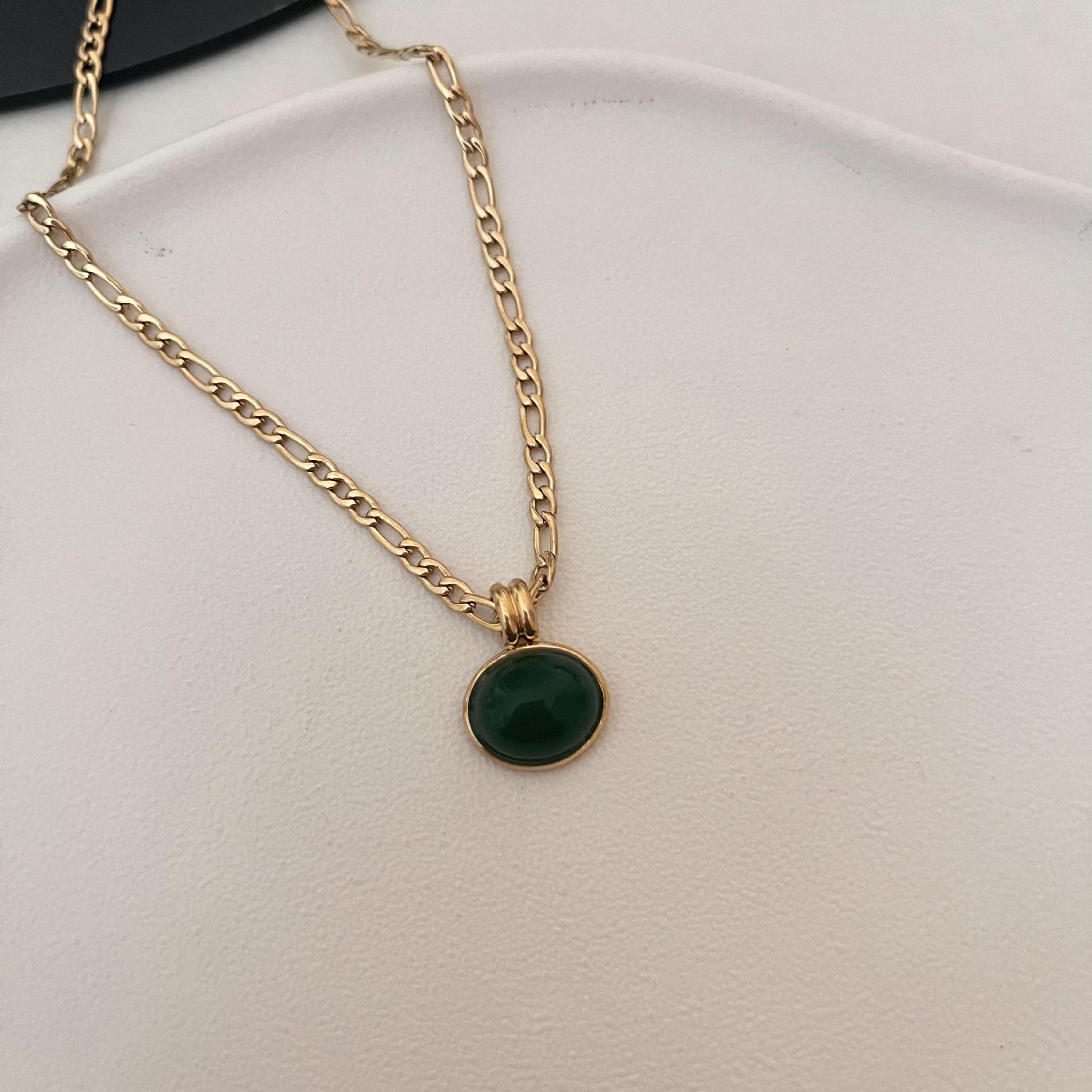 Retro Eight-Pointed Star Emerald pendant Double-Layer stainless steel Necklace