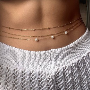 European and American Cross-Border Hot-Selling Sexy Golden Bead Pearl Chain Waist Chain Body Chain Summer Beach Multi-Layered Waist Chain