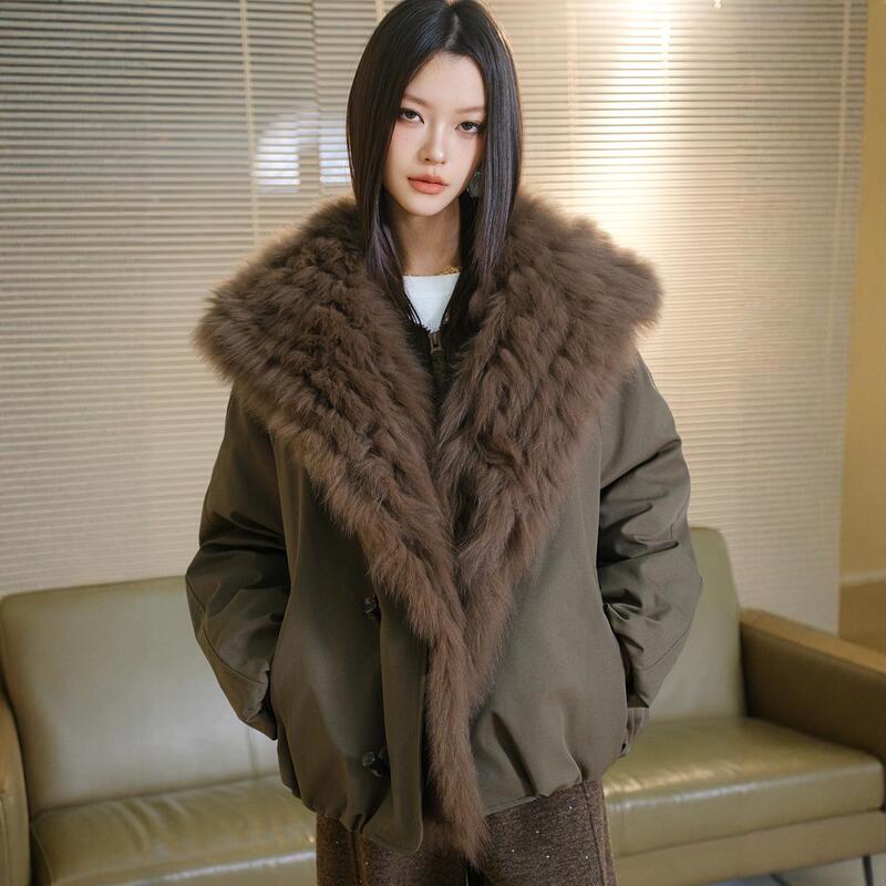 Popular Wholesale Fox Fur Goose down Lining Parka Women's Detachable Large Fur Collar Short Jacket down Jacket