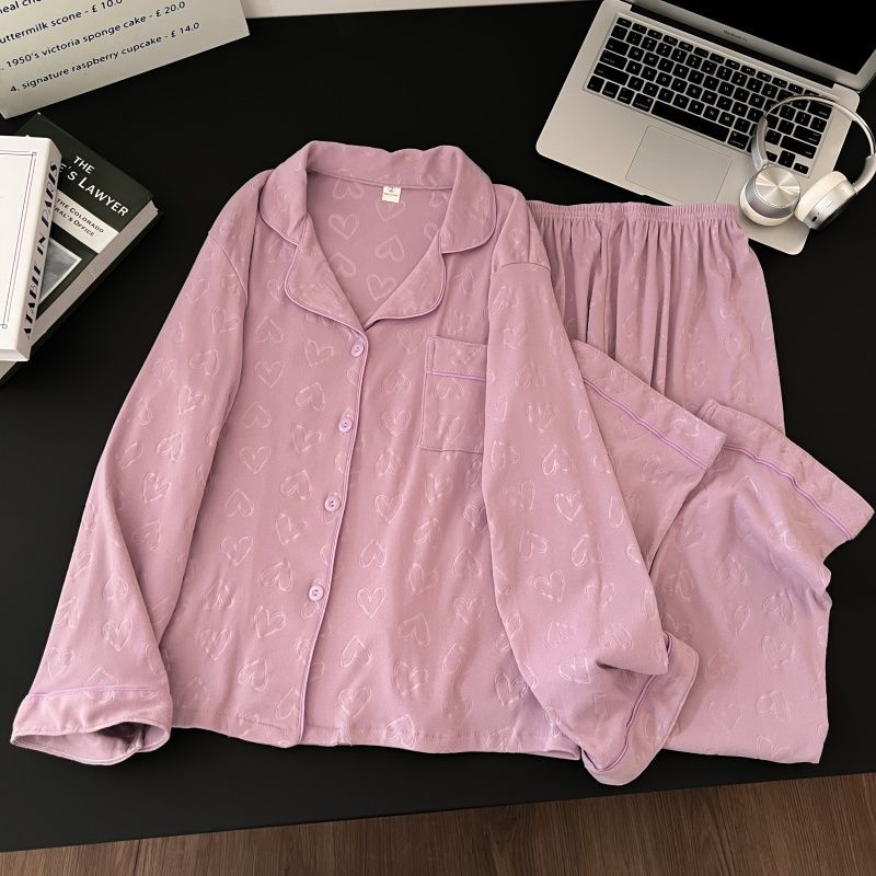 Al por mayor transfronterizo de ternuevo corazón de melocotón relieve pijama mujer otoño invierno nuevo lindo puede llevarse fuera de mangas largas dulce ropa de estilo para el hogar