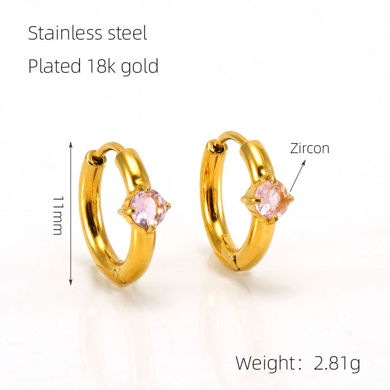 Europeo y americano INS estilo neto rojo mismo estilo pendientes de acero inoxidable hembra 18K oro plateado oreja hebilla incrustaciones color ZIRCON hembra