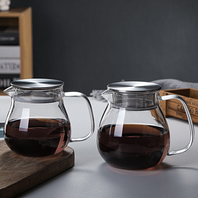 Glass hand brewed coffee pot Stainless steel cover coffee pot filter cup sharing pot Home coffee pot can be printed with LOGO
