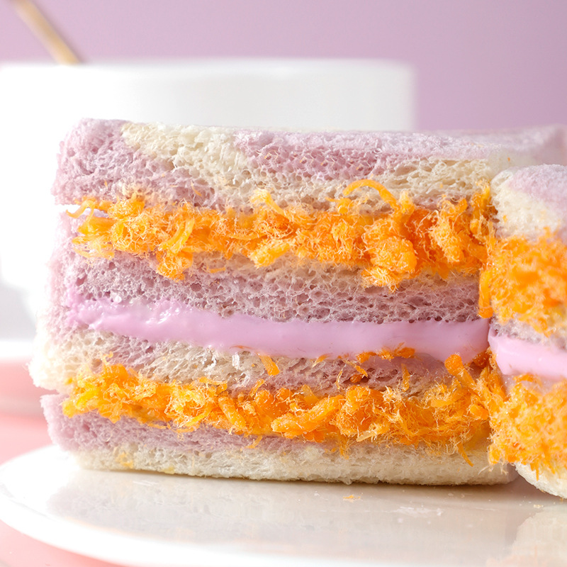 壹得利香芋芋泥肉鬆四層三明治學生早餐代餐麵包獨立包裝整箱批發