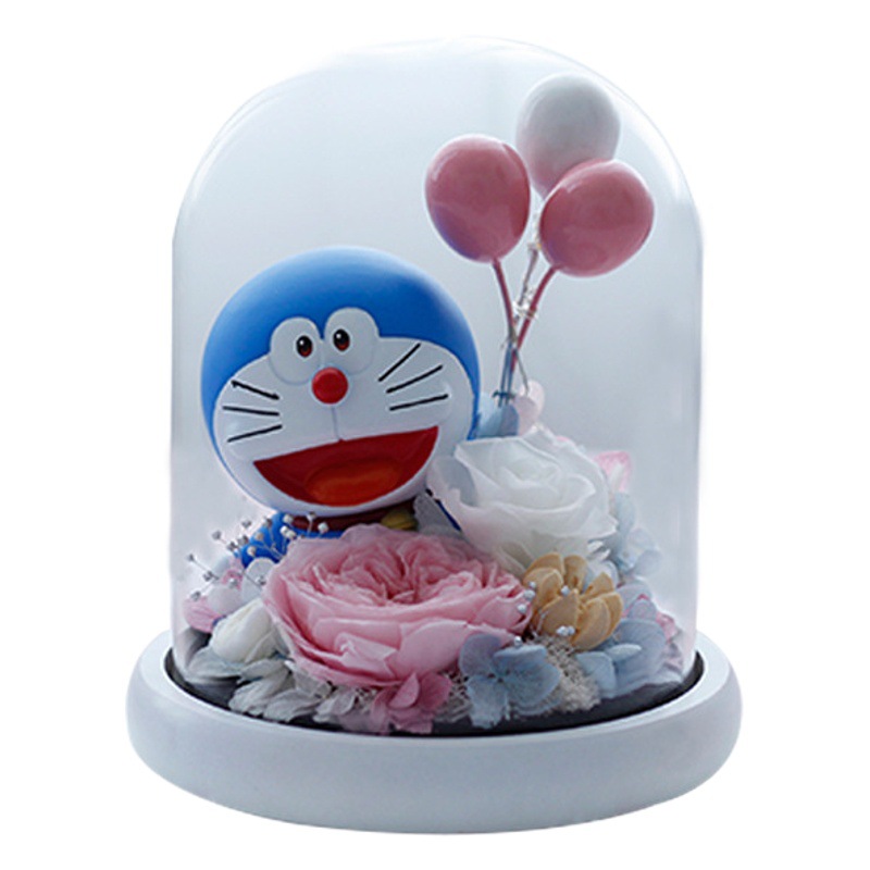 Regalo del Día de San Valentín al por mayor Doraemon eterna flor Rosa cubierta de vidrio decoración de la Oficina novia regalo de cumpleaños