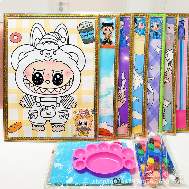 Gold-Edged Children's Painting Coloring Foam Board Graffiti Paint Watercolor DIY Gouache Painting Stall Set