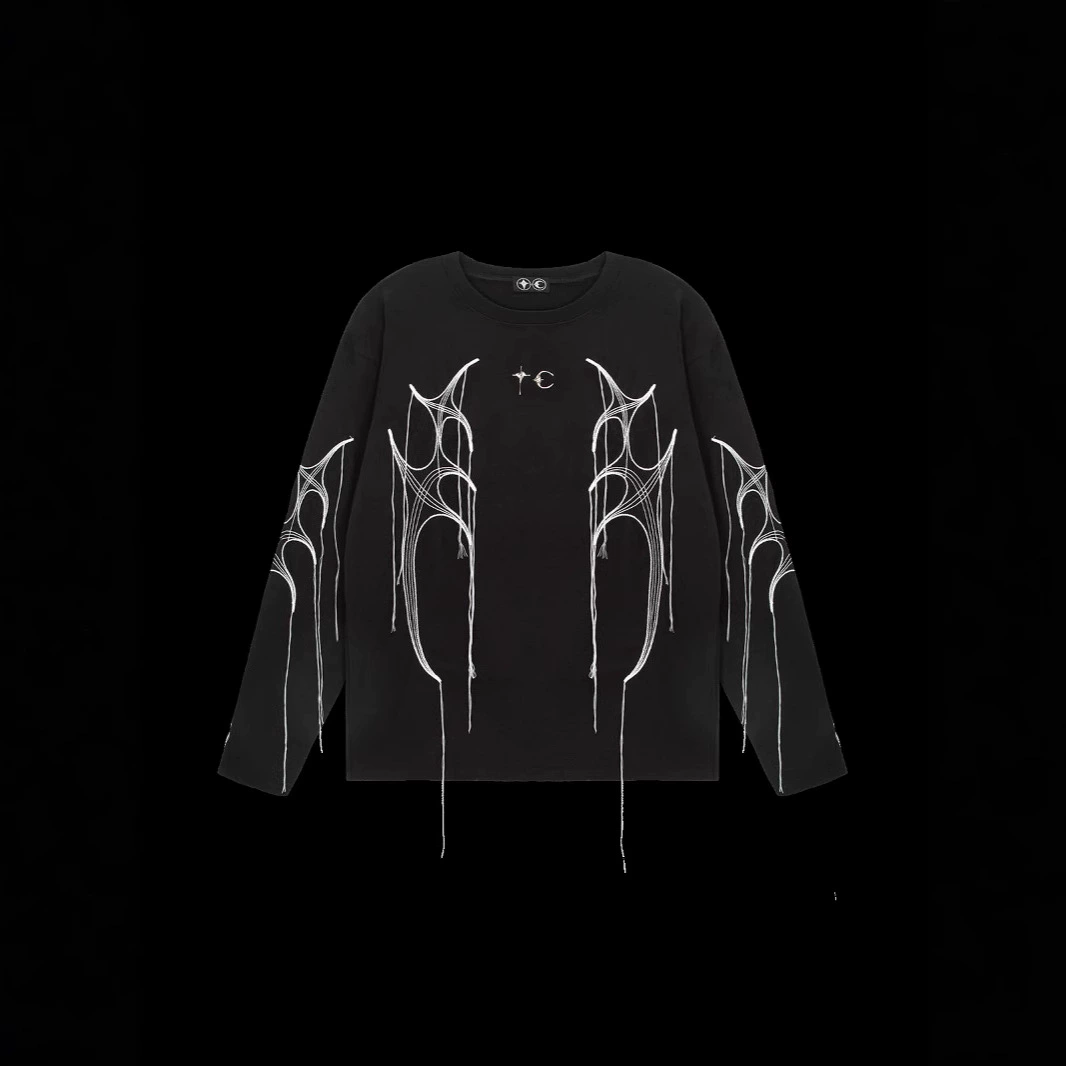 THUGCLUB VIBE Fengxing Yue Металлический узор с длинными рукавами Футболка с мужским круглым вырезом свитер свитер прилив фирменное пальто