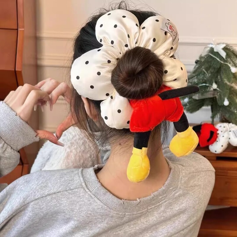 Mickey Flower Wave Butt Hair Circle Large Intestinal Loop Cute Plush Ball Head Princess in distress Tie Hair Rope Hair Accessories for Women