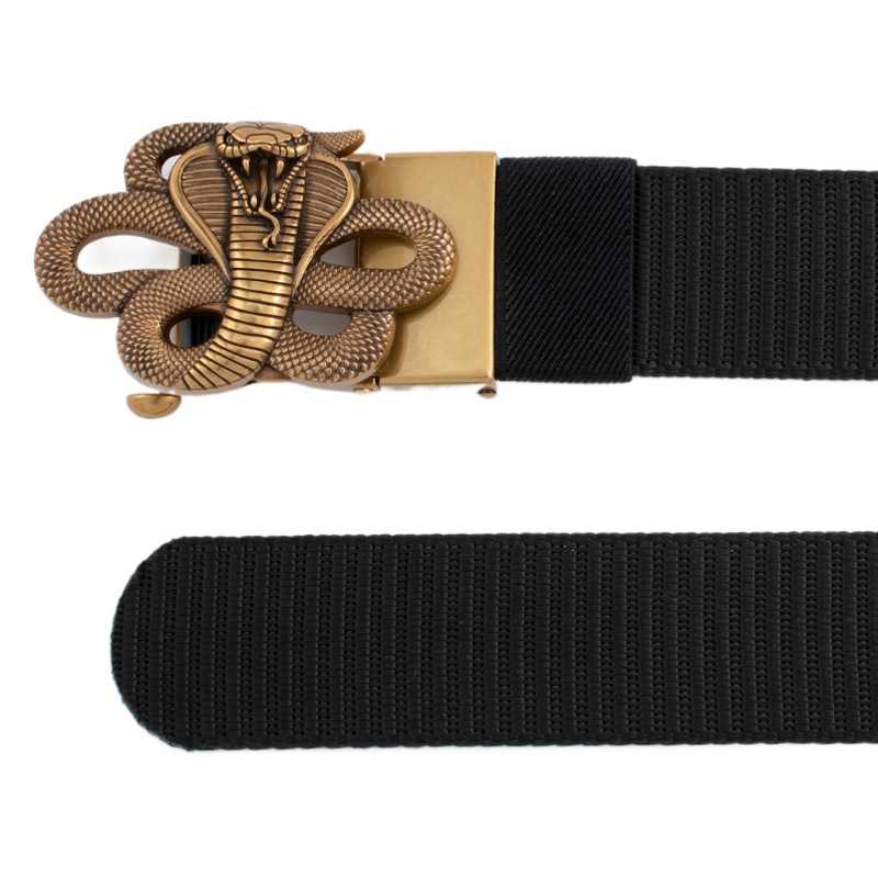 Hebilla automática sin dientes para hombres Cobra cinturón de lona casual vintage pantalones cinturón nylon tanque patrón cinturón