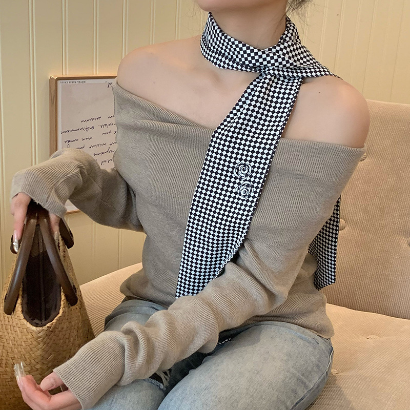 Bufandas de seda para mujeres nuevo estilo retro literatura y arte coreano largo punto de onda bufandas de seda cuello atado cabello de alta calidad bufandas de seda al por mayor