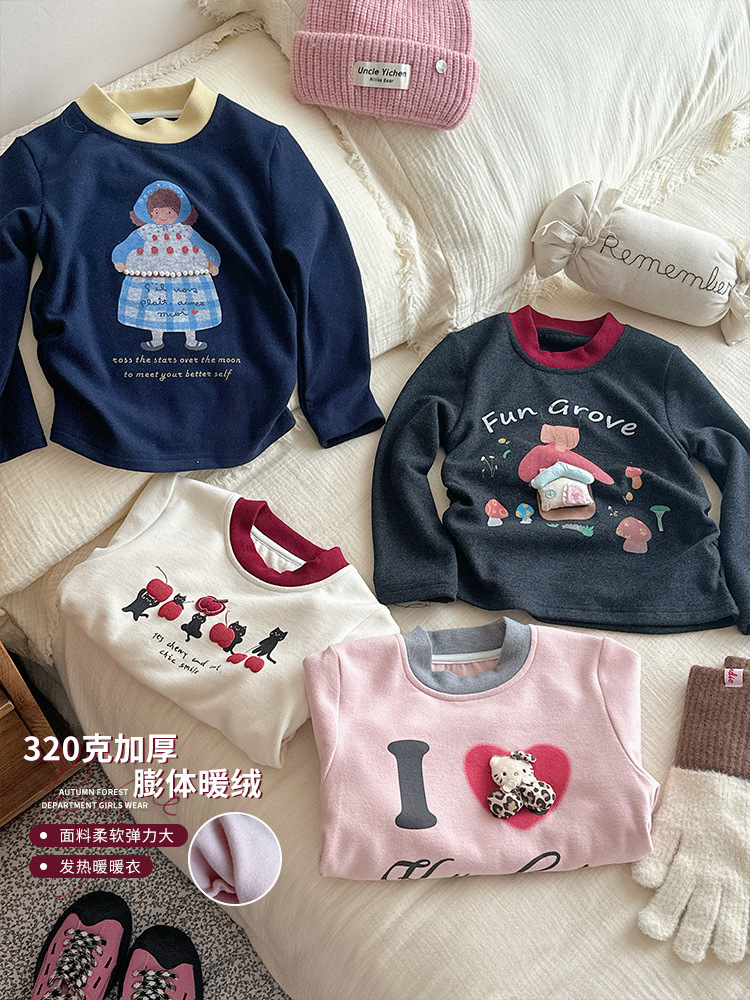 [al contado] niñas de ropa infantil 2025 nueva camisa t de manga larga de invierno para niños con chaqueta de terciopelo 320g engrosada