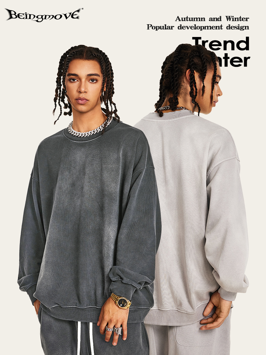 Impresora de marcas| 2025 otoño callejera original marca de agua lavado camiseta hombre oversize camisa de manga caída