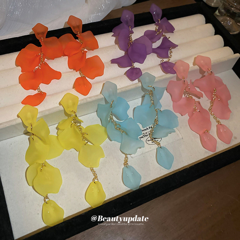 Pendientes de borla de flor de acrílico con aguja de plata Pendientes de temperamento fresco pequeño transfronterizo Pendientes de moda de alta gama Mujeres