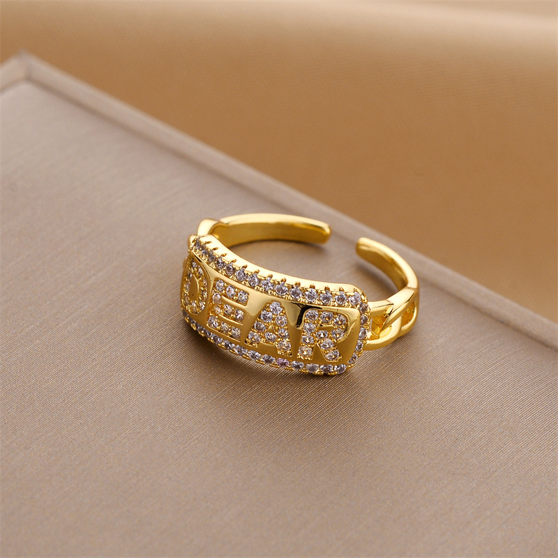 Fashion Letter Copper Plating Zircon Rings 1 Piece