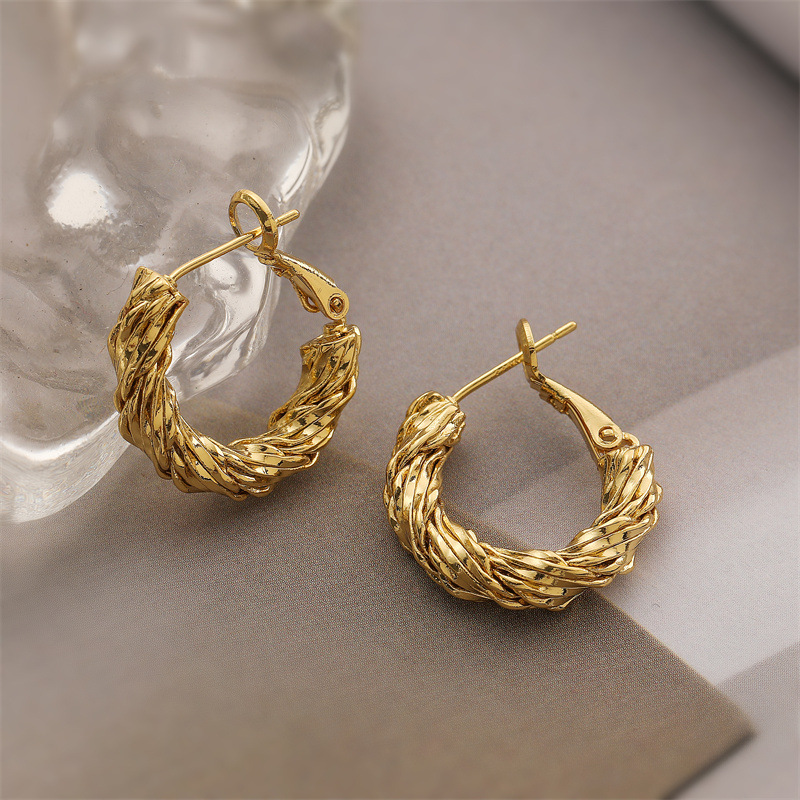 Oro verdadero electroplacado oro en forma de C pendientes de orejas metálicas simples estilo de alta moda pendientes geométricos retro