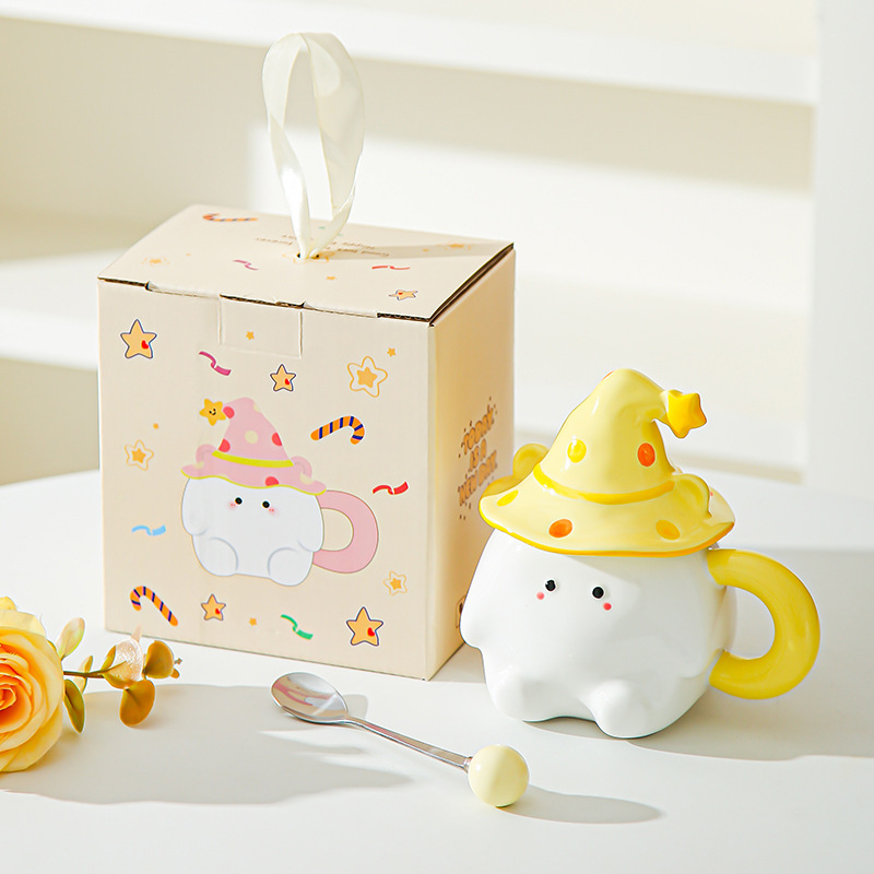 Dibujado a mano encantador cartón de dibujos animados tazas de cerámica creativas estudiantes con tazas de agua cubiertas para regalos de cumpleaños de chicas tazas de regalo