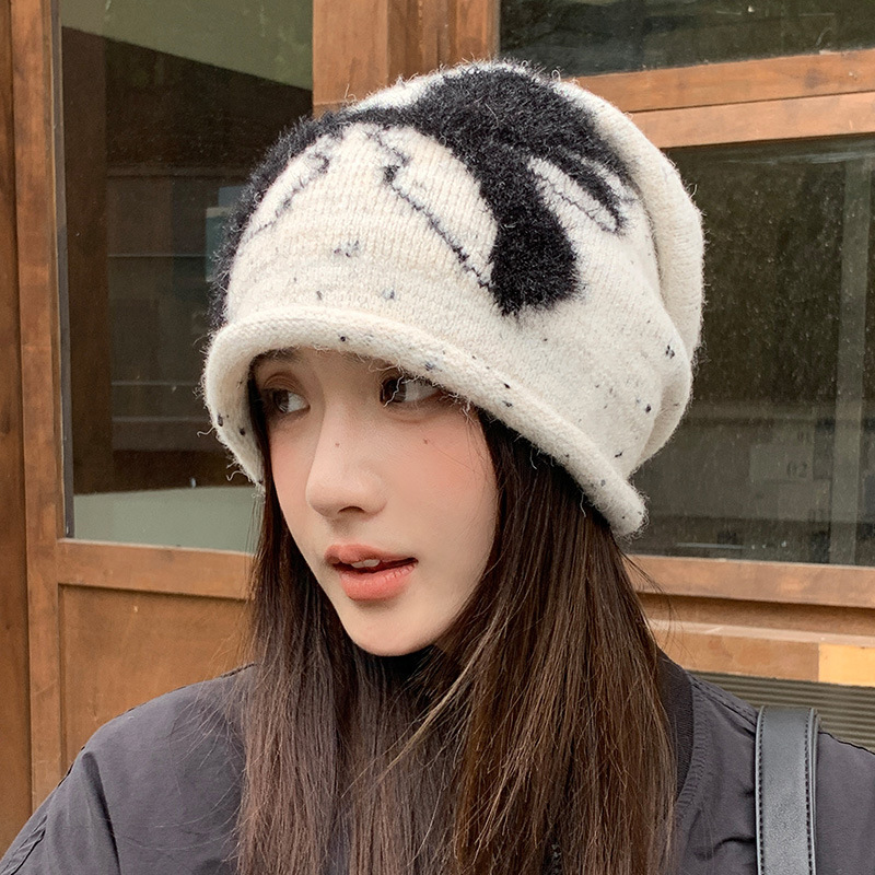 韓国の秋冬の女性用帽子、かわいいリボンニットウール帽子、暖かくて多用途なパイル帽子、顔が見える小さな防寒帽子|undefined