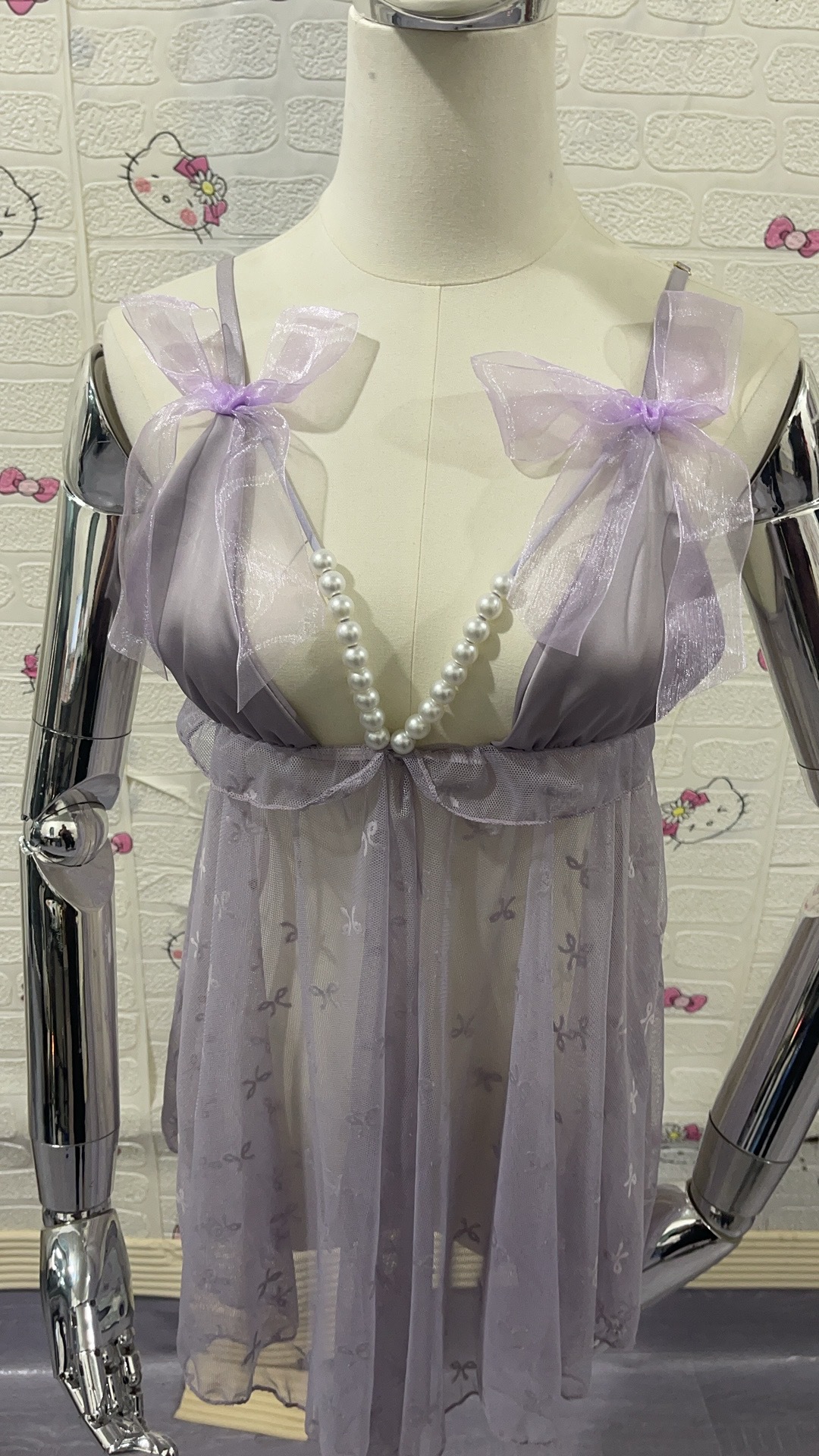 보라색 진주 서스펜더 잠옷