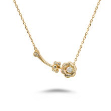 敦丽珠宝 中式轻奢立体莲花项链女镶嵌莫桑钻设计花朵项链气质