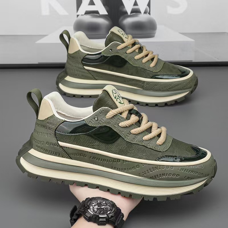 Color-Blocking Dad Shoes For Men, Spring And Autumn, Comfortable Leather Casual Versatile Stylish Retro Casual Men's Sho_vogvips.com