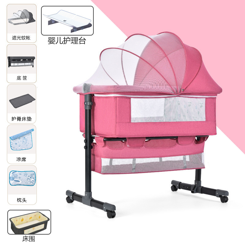 Cama cuna multifuncional para recién nacidos, extraíble con cama plegable, cama para juegos para bebés, mesa de pañales con rodillo