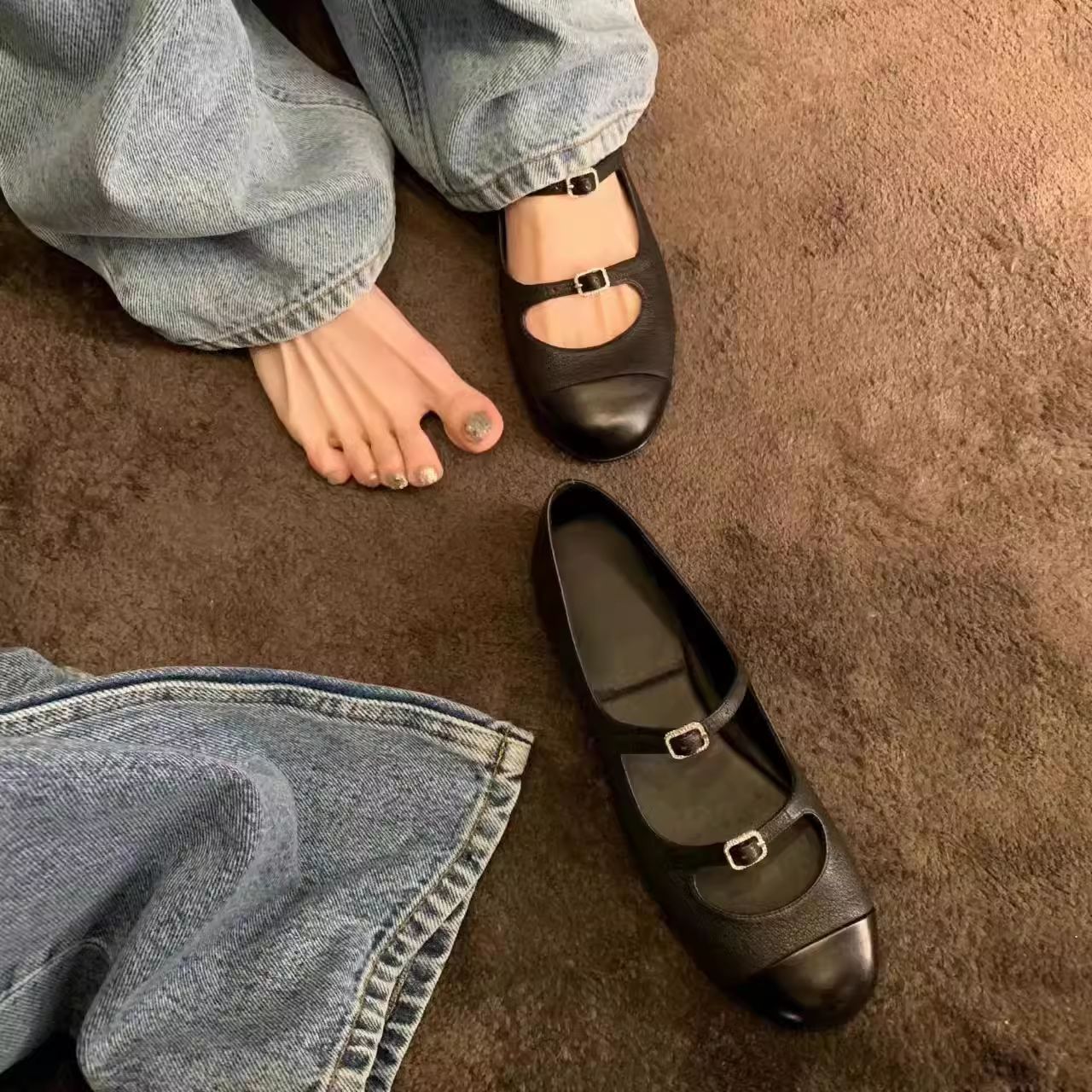 Grape mother studiolee window Barbie ~ round head color matching double word with shallow mouth ballet shoes female