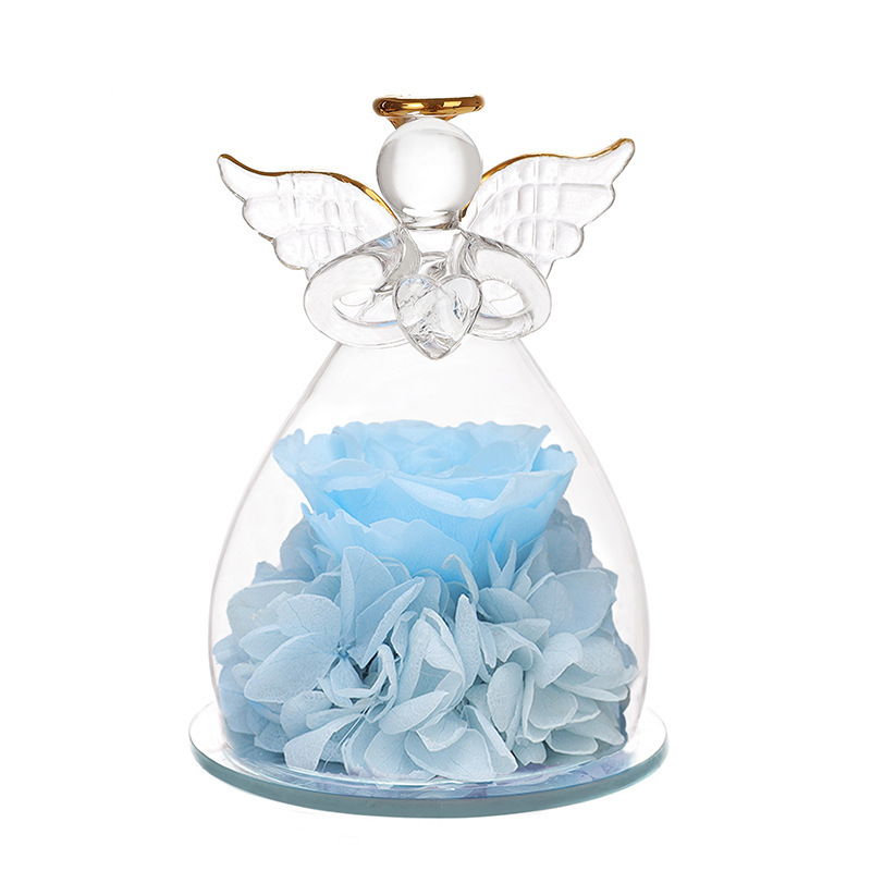 Comercio electrónico transfronterizo cubierta de vidrio flor eterna angelito rosa eterna Navidad regalo del día de San Valentín cubierta de vidrio decoración