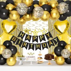 国境を越えた誕生日パーティーの装飾用バルーン、雨糸セット、黒と金の誕生日旗、雨糸カーテンセット卸売