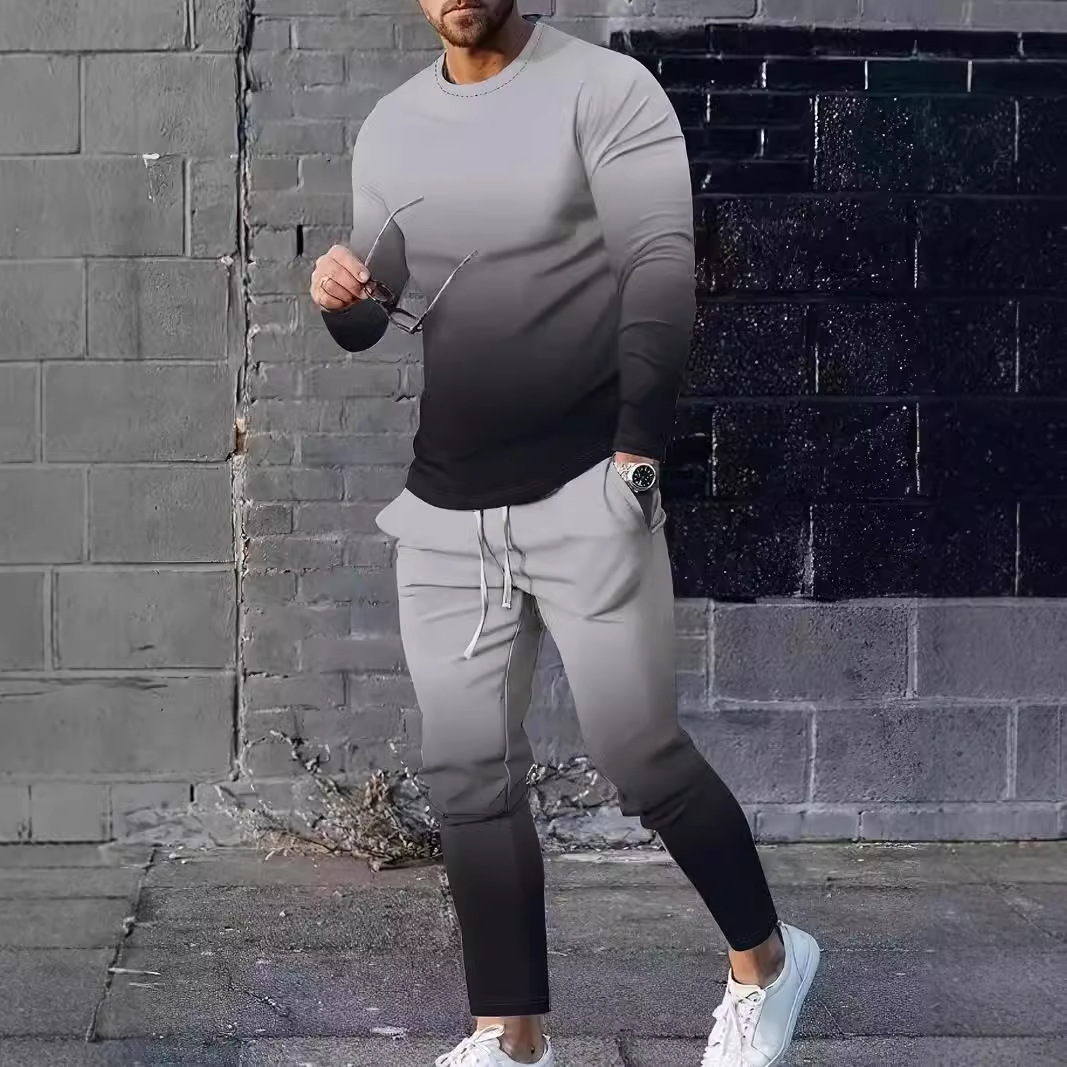 Estilo de diseño degradado estilo popular traje de dos piezas temperamento de moda color en contraste cuello redondo top pantalones con cordón ME6-ML4