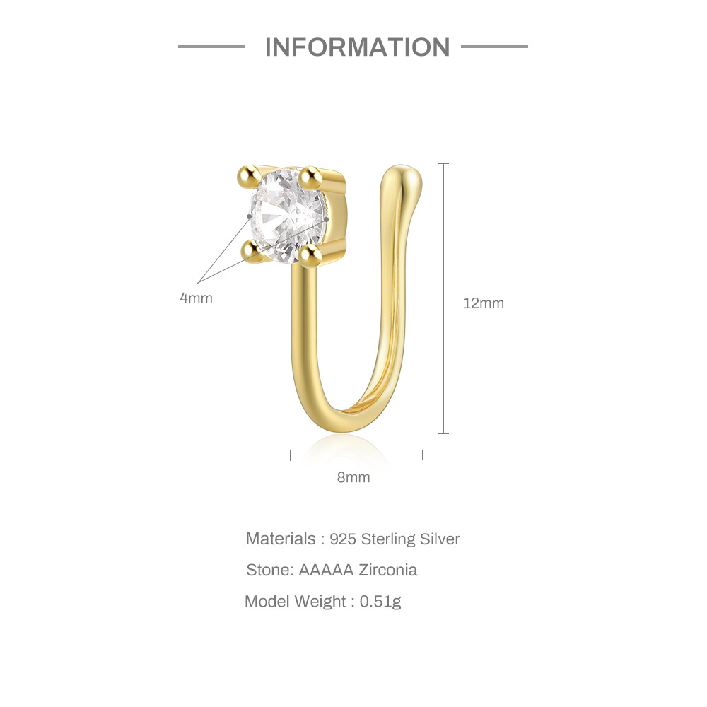 2g Weight Nose Ring Classification 1 Piece Quantity Daily, Street Occasion 925 Sterling Silver Material Star, Moon Pattern Women's Gender Plating Design Simple Style Style 1 Piece Nose Rings & Studs Simple Style Star Moon 925 Sterling Silver Plating 4