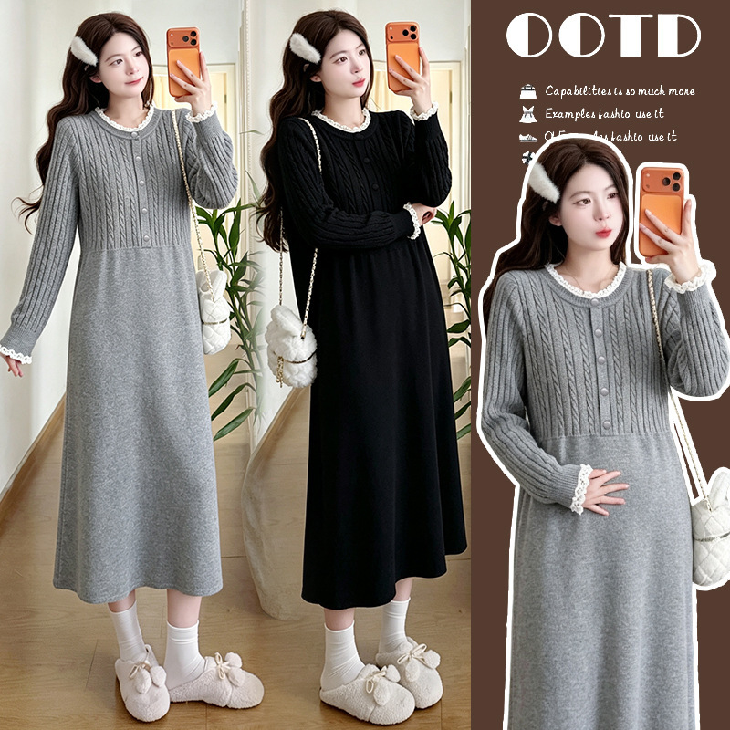 Maternity wear, autumn and winter long-sleeved knitted sweater dress, fashionable versatile skirt, autumn maternity and nursing dress Maternity wear, autumn and winter long-sleeved knitted sweater dress, fashionable versatile skirt, autumn maternity and nursing dress