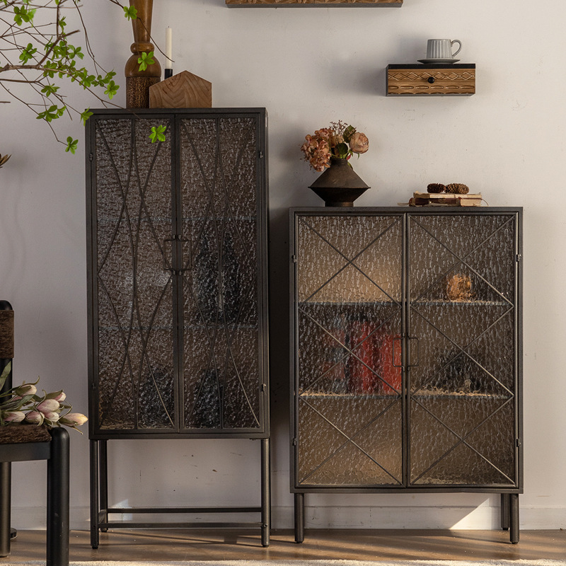 Italian Accessible Luxury Sideboard, Second-Hand Cafe Storage Decorative Cabinet, Fir Tempered Glass Restaurant Storage Cabinet
