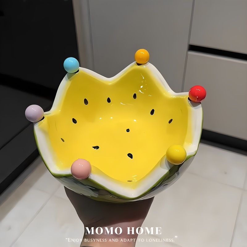 西瓜水果盘创意陶瓷水果叉套装大容量客厅茶几水果碗盘可爱小摆件|undefined