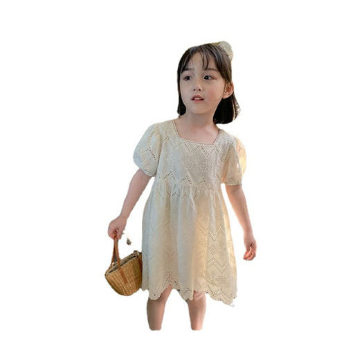 Korean version girls' summer dress new baby girl short sleeve cotton skirt fashionable children lace princess dress wholesale
