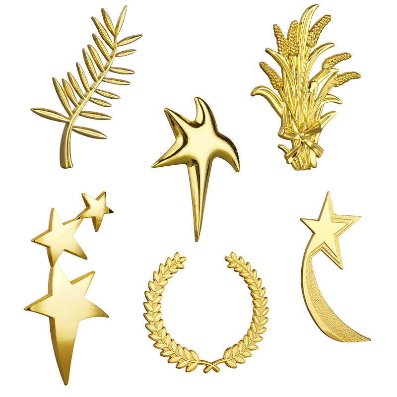 Accesorios metálicos trofeos medallas de estrella de cinco puntas hojas de trigo placa de licencia franquiciada placa de agente al por mayor en stock
