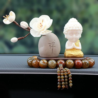Buddha Creative Car Interior — Other Automotive Interior Supplies - golden-buddha-magnolia-flower-base-agate-stop-beads