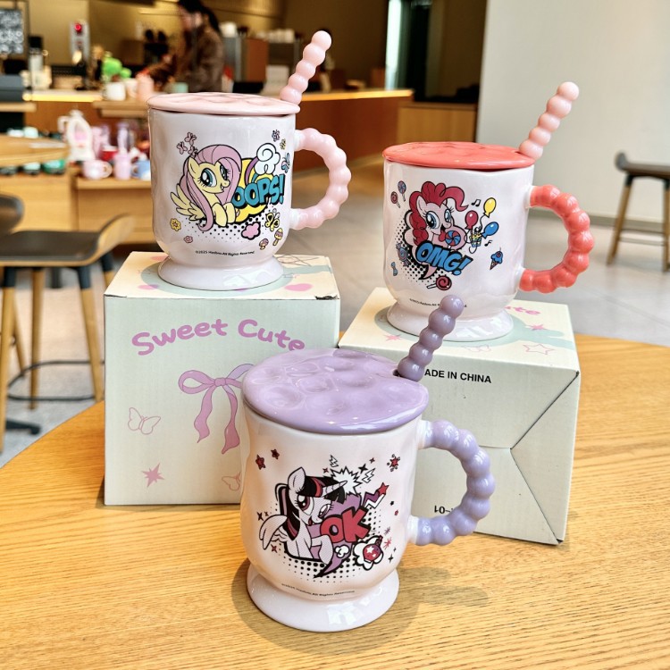 Pony Poly con tapa de marca taza de cerámica taza de agua doméstica taza de oficina taza de café encantadora de alto valor
