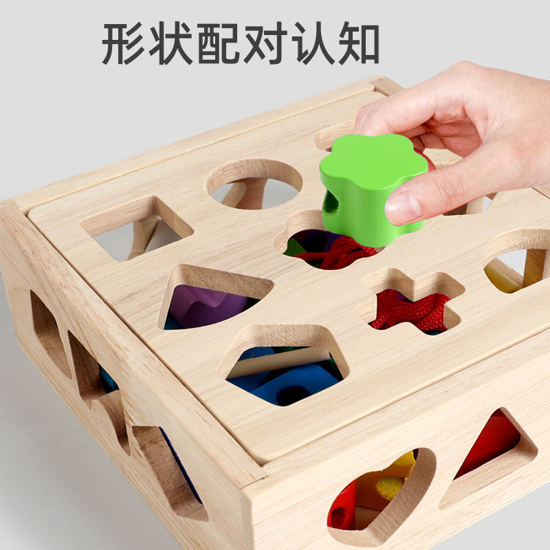 子供用木製形合わせブロックボックス、モンテッソーリ早期教育、色認識カード、組み合わせブロック、赤ちゃんのおもちゃ|undefined
