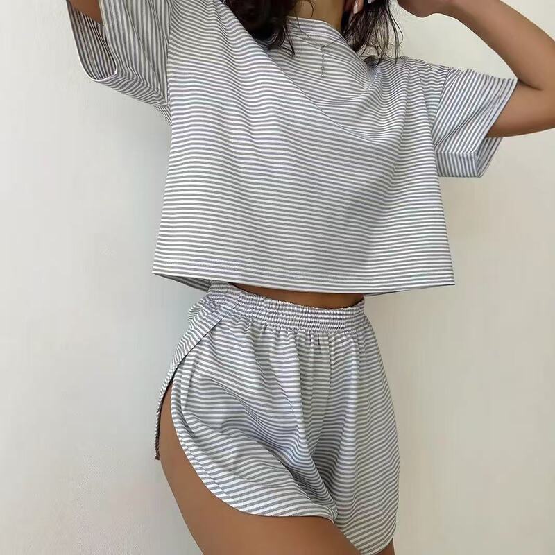2026 Summer New Products in Stock, Simple and Comfortable Solid Color Knitted Short-Sleeved Elastic Waist Shorts, Home Wear Two-Piece Set for Women