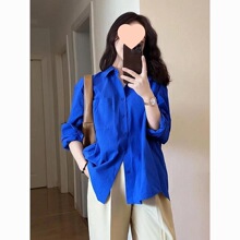 克莱因蓝色衬衫春秋季2025新款休闲宽松长袖衬衣上衣港风