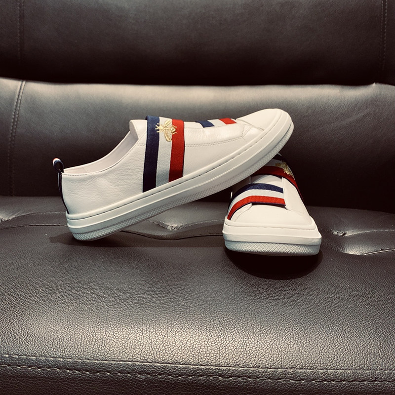 European Style Men's Trendy Shoes, Little Bee White Shoes, Men's Genuine Leather Slip-On Loafers, Luxury Casual Shoes